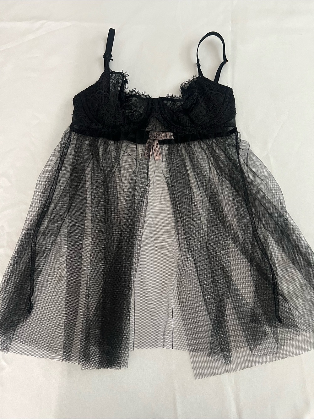 Victoria Secret Black Lace & Tulle Babydoll Nightie - Women Intimates